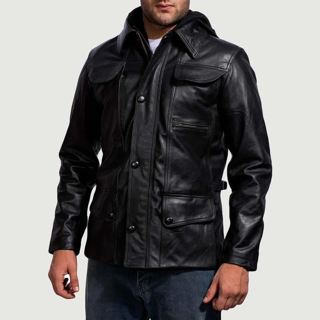 [FS] Moulder Hooded Black Leather Jacket