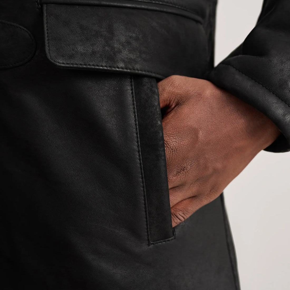 Nolan Distressed Black Leather Duffle Coat