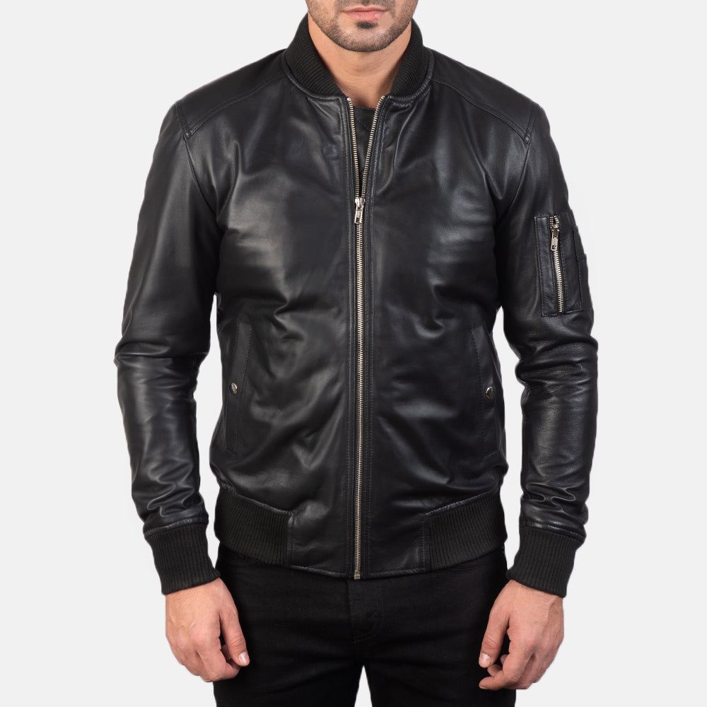 [FS] Bomia Ma-1 Black Leather Bomber Jacket