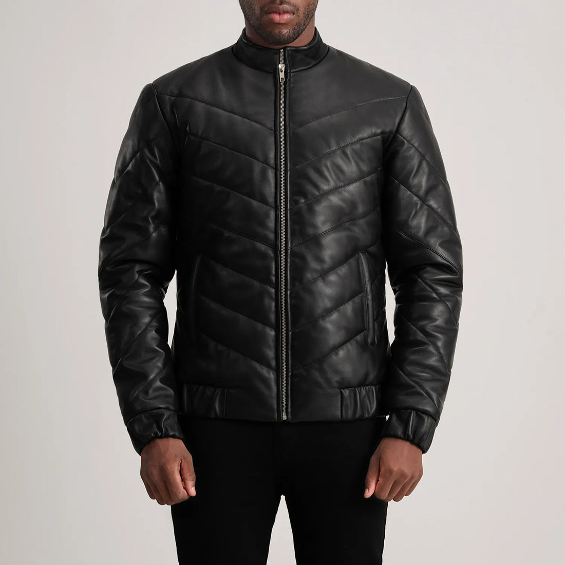 Travis Black Leather Puffer Jacket