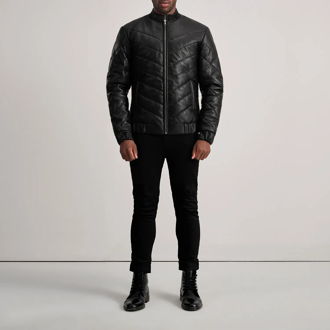 Travis Black Leather Puffer Jacket