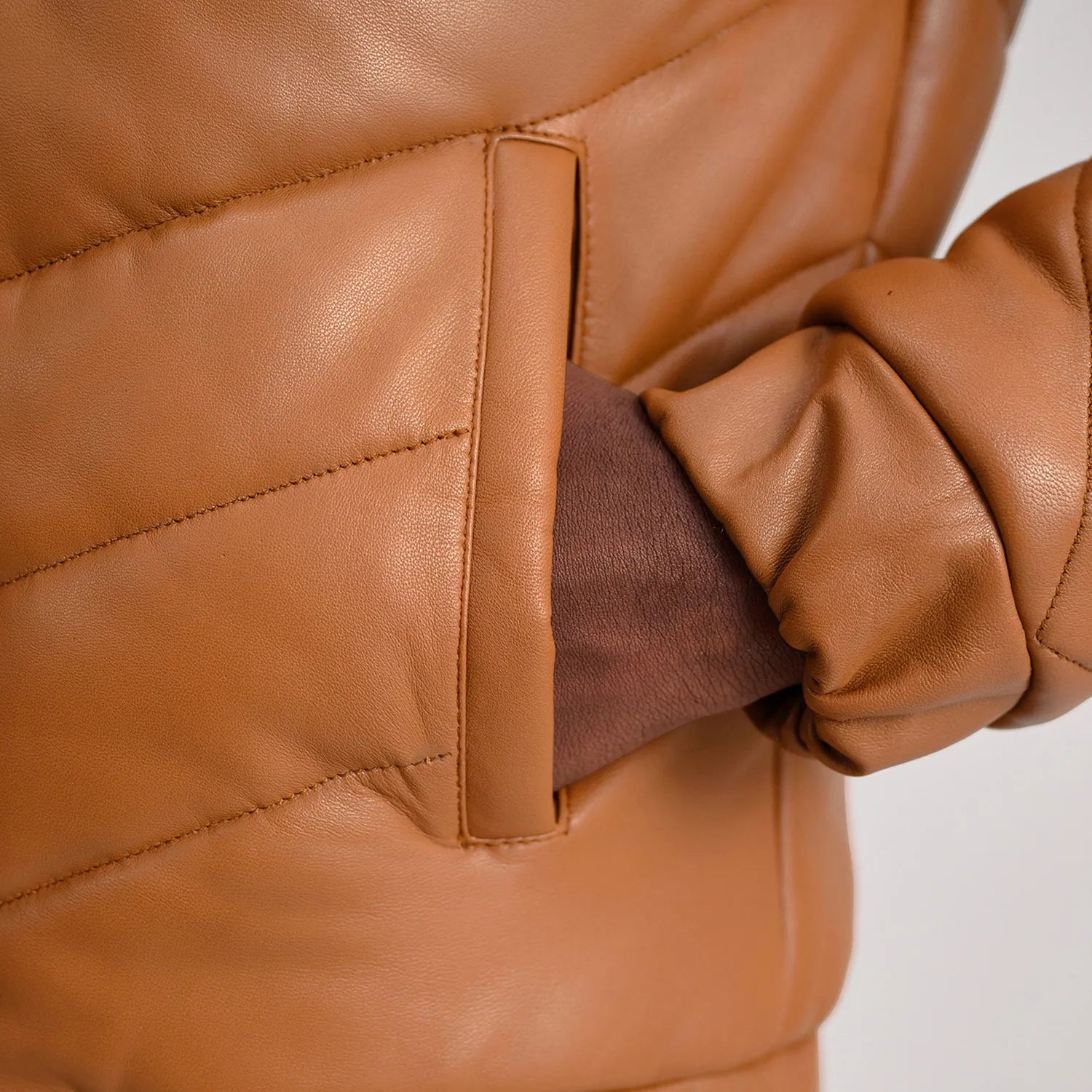 Travis Tan Leather Puffer Jacket