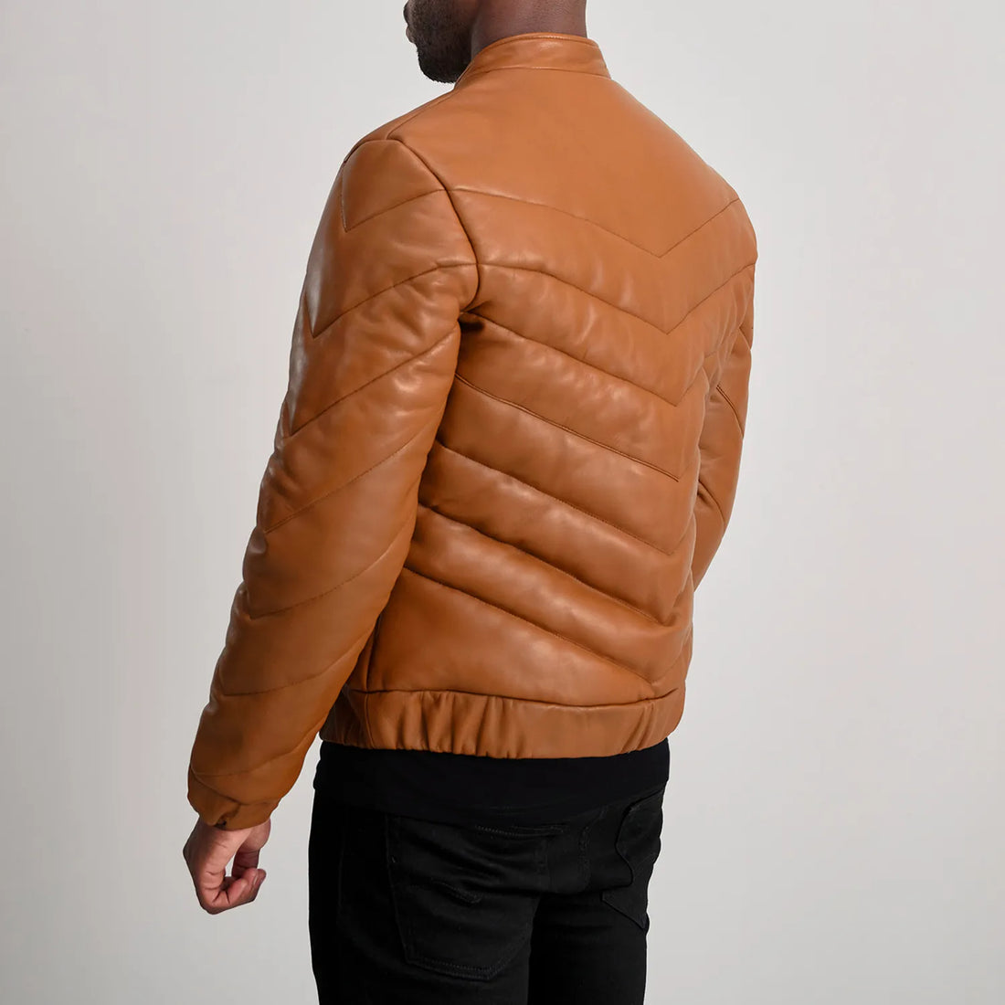 Travis Tan Leather Puffer Jacket