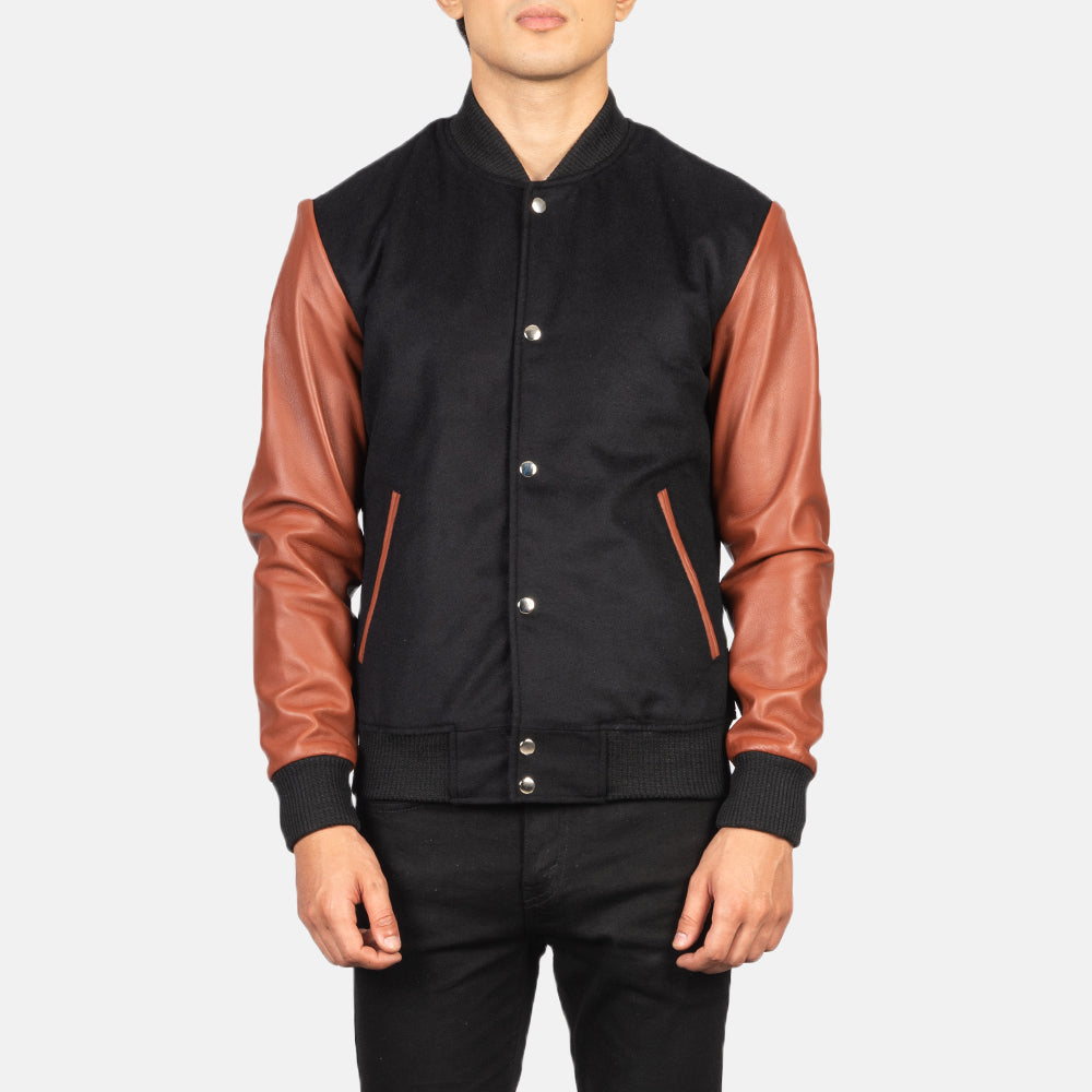 Vaxton Brown & Black Hybrid Varsity Jacket