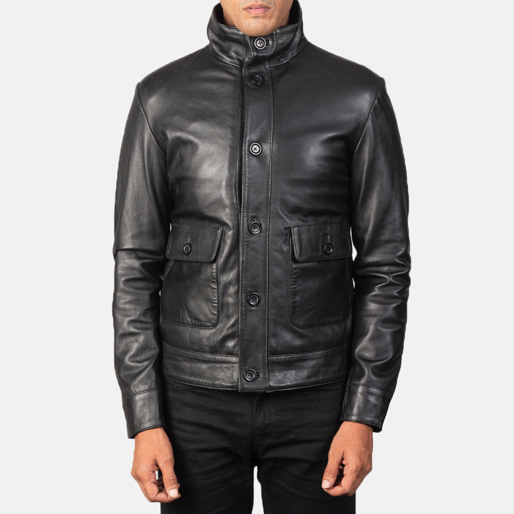 Columbus Black Leather Bomber Jacket
