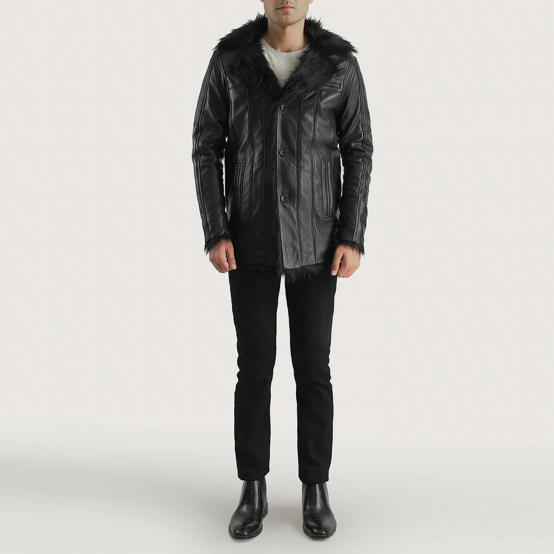 [FS] Furcliff Black Leather Coat