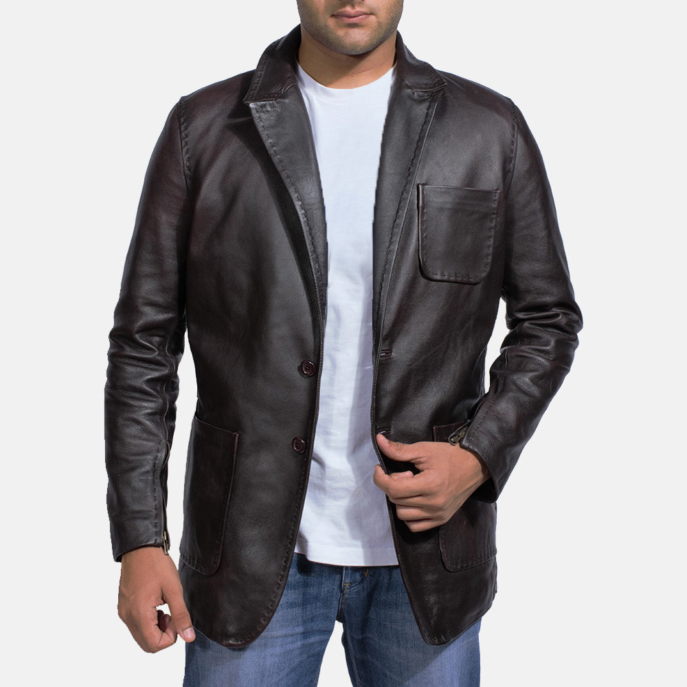 [FS] Wine Black Leather Blazer