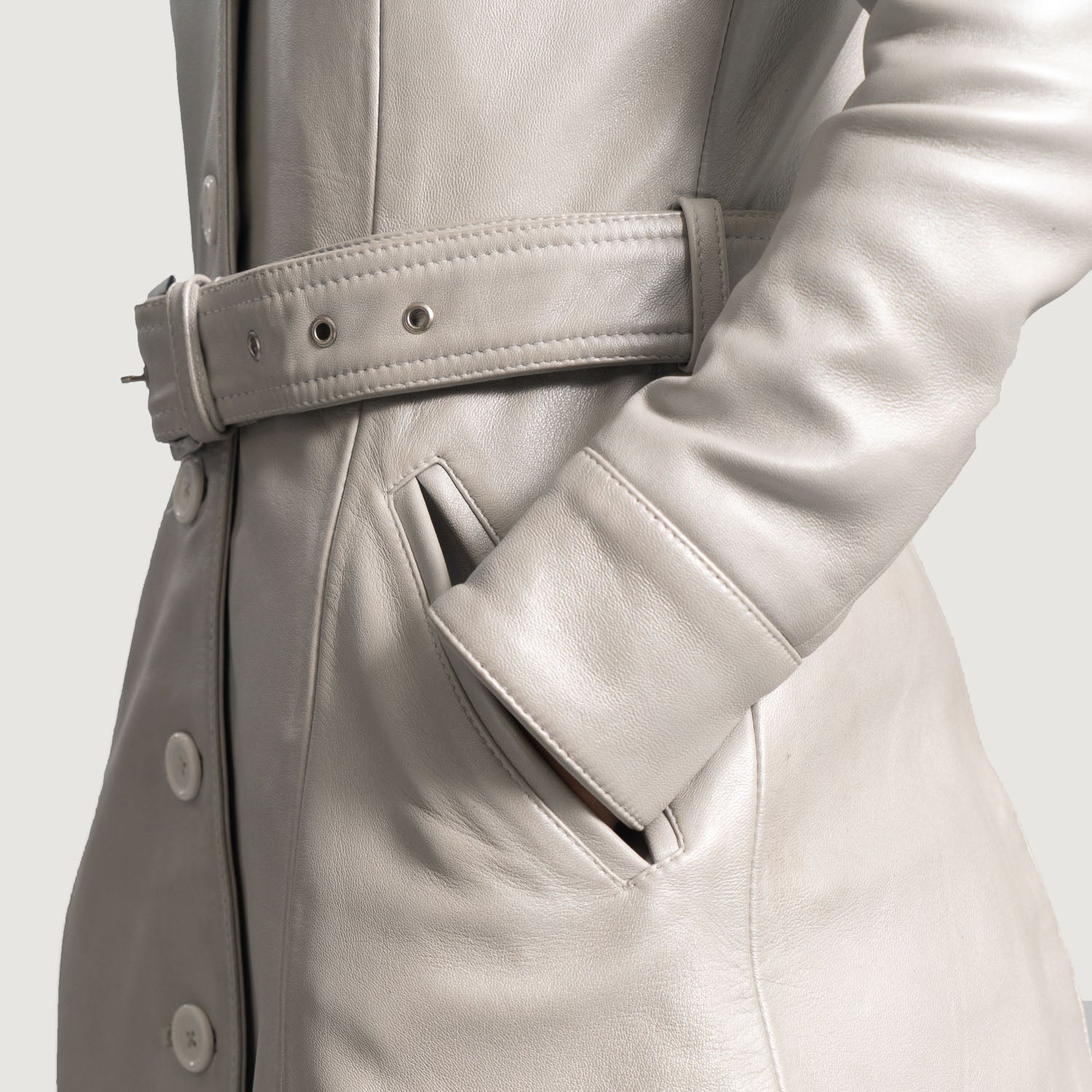 Moonlight Silver Leather Trench Coat