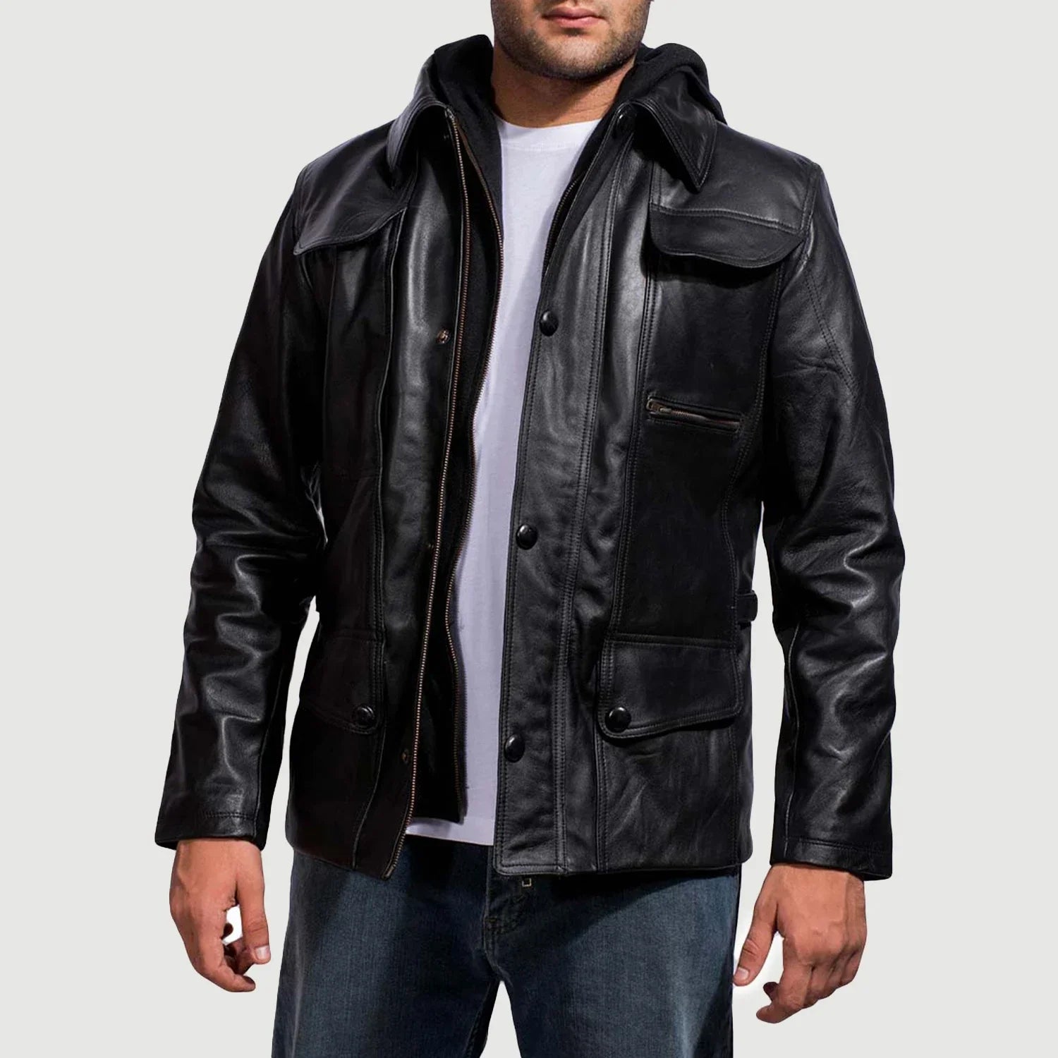 [FS] Moulder Hooded Black Leather Jacket