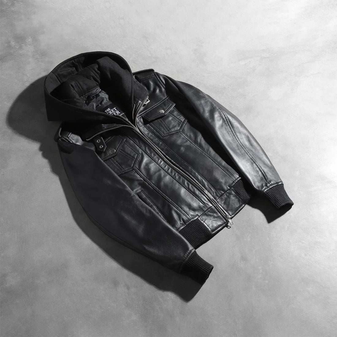 Roslyn Black Hooded Leather Bomber Jacket