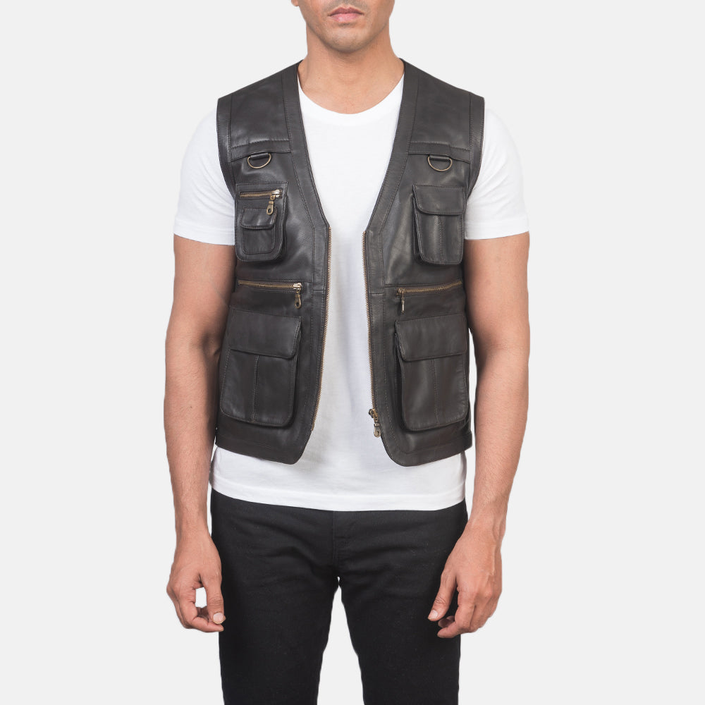 Safari Black Leather Vest
