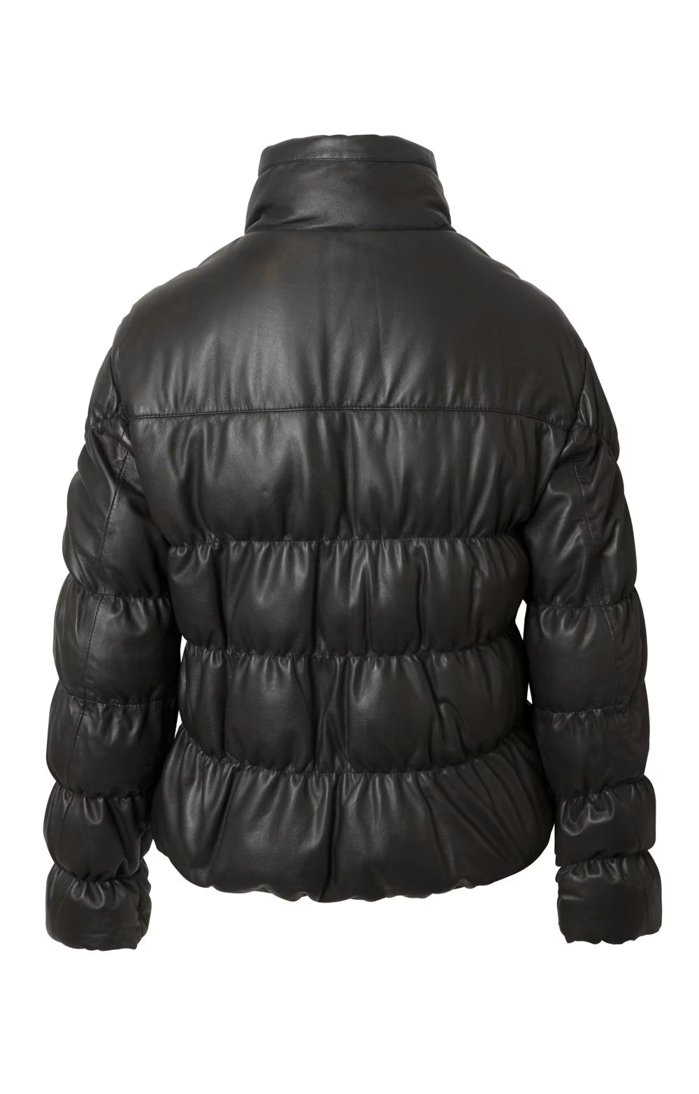 Ladies Leather Quilted Bomber Jacket - Black