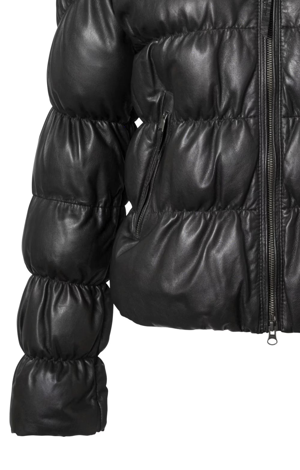 Ladies Leather Quilted Bomber Jacket - Black