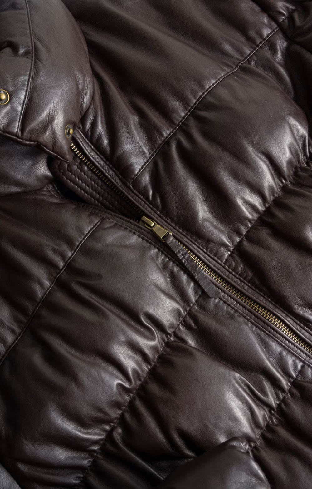 Ladies Leather Quilted Bomber Jacket - Brown