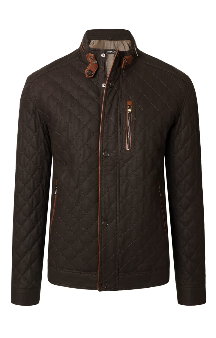 Men's Quilted Leather Jacket - Dark Brown