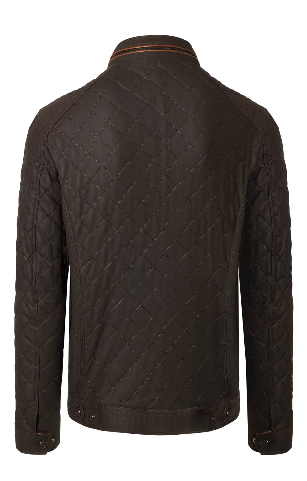 Men's Quilted Leather Jacket - Dark Brown