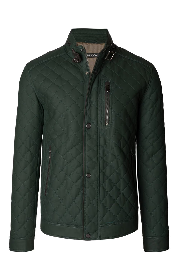 Men's Quilted Leather Jacket - Olive