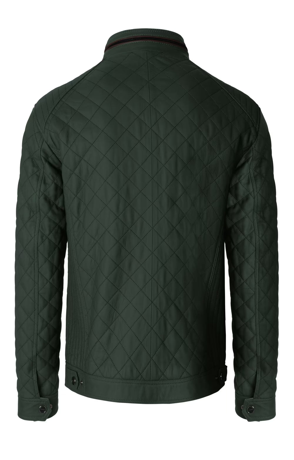 Men's Quilted Leather Jacket - Olive