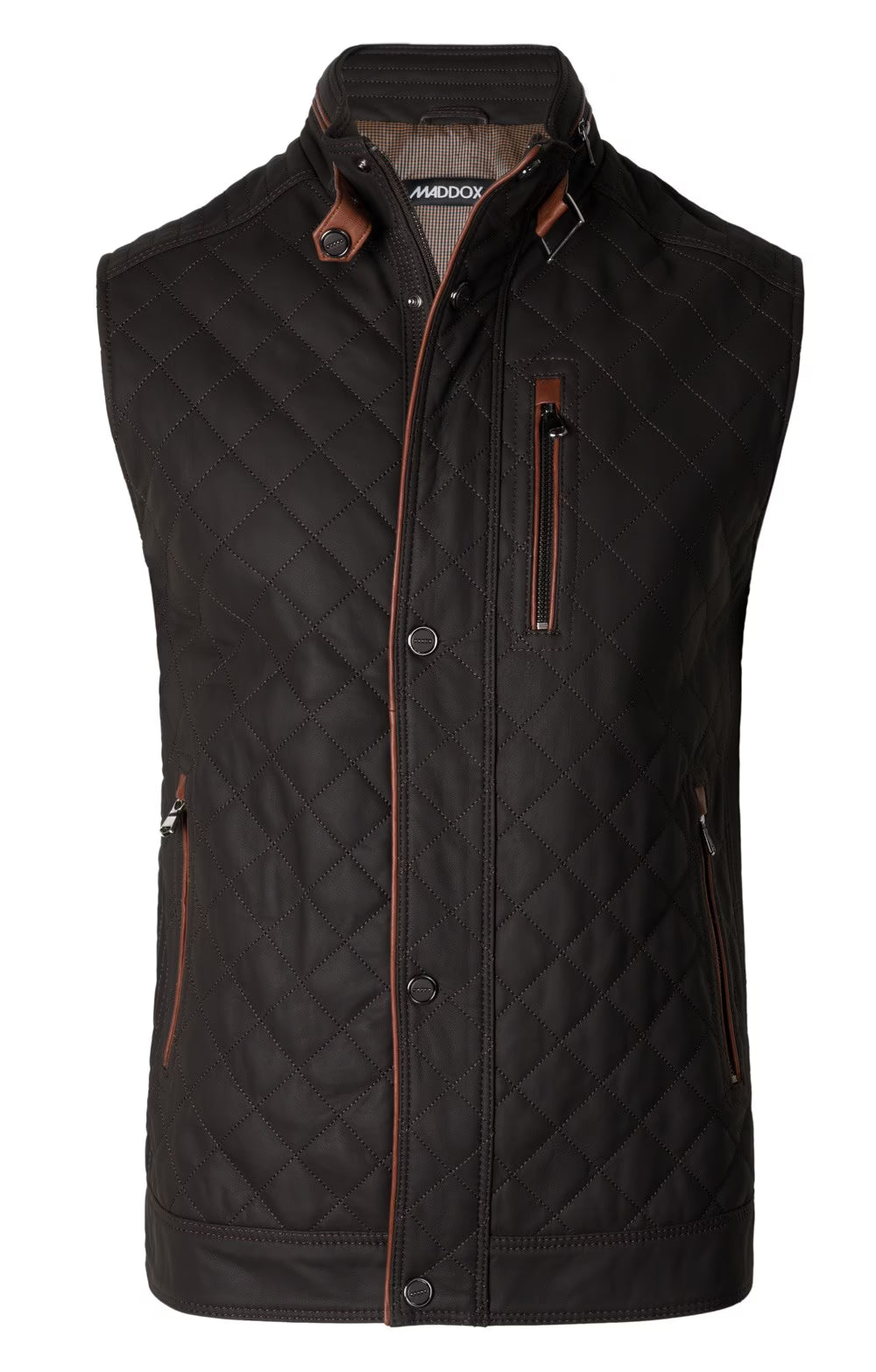 Men's Quilted Nappa Leather Waistcoat - Dark Brown/Cognac
