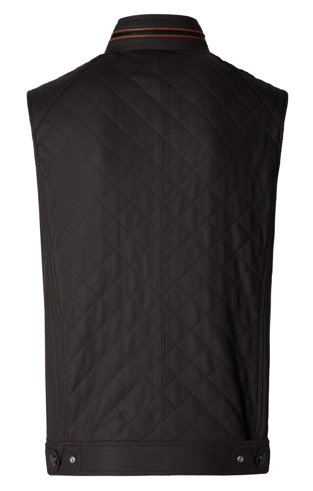 Men's Quilted Nappa Leather Waistcoat - Dark Brown/Cognac