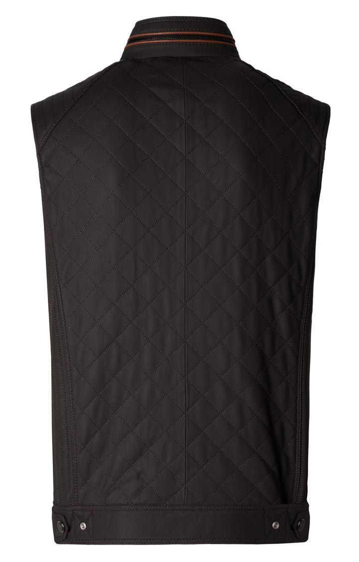 Men's Quilted Nappa Leather Waistcoat - Dark Brown/Cognac