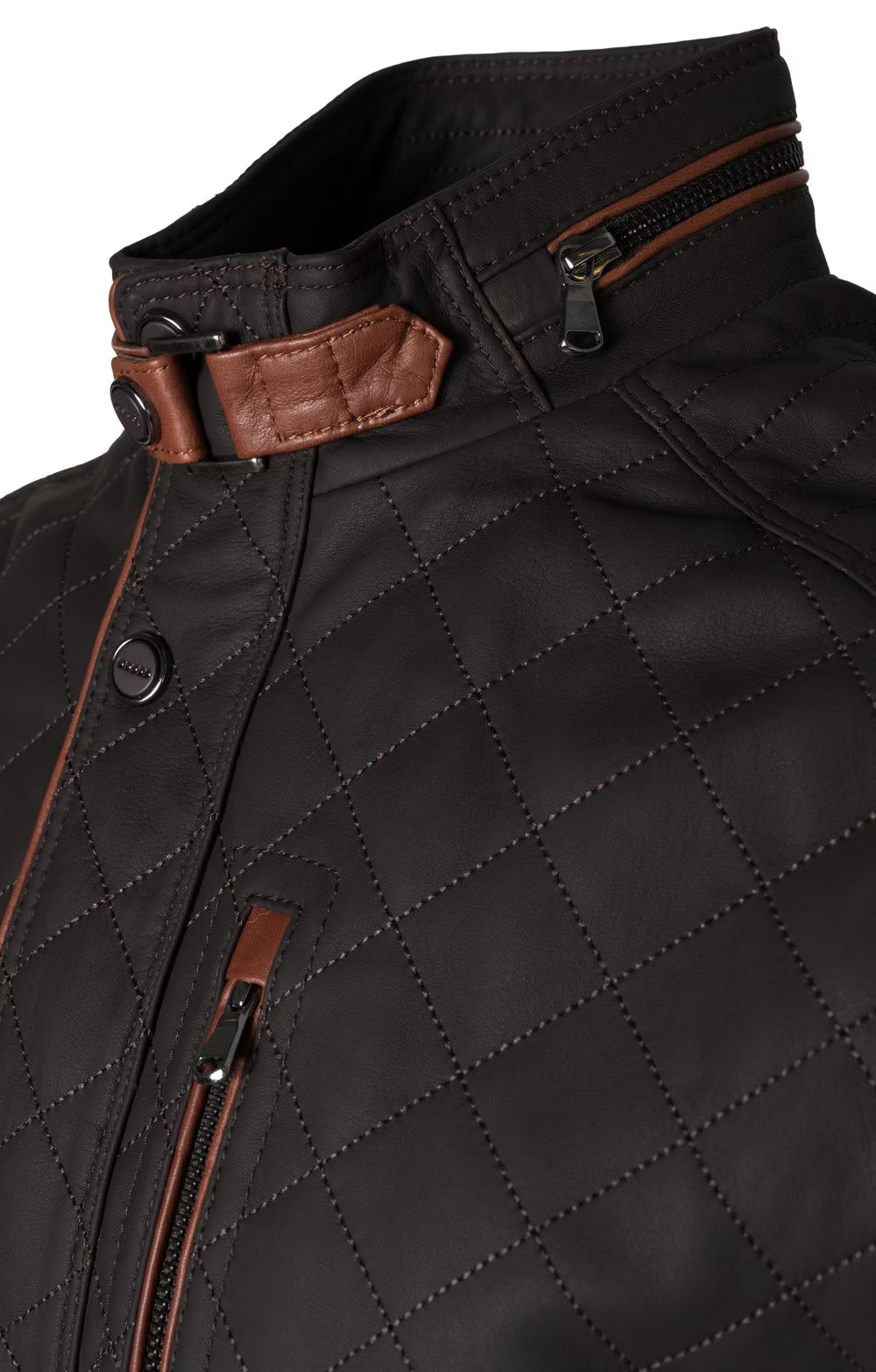 Men's Quilted Nappa Leather Waistcoat - Dark Brown/Cognac
