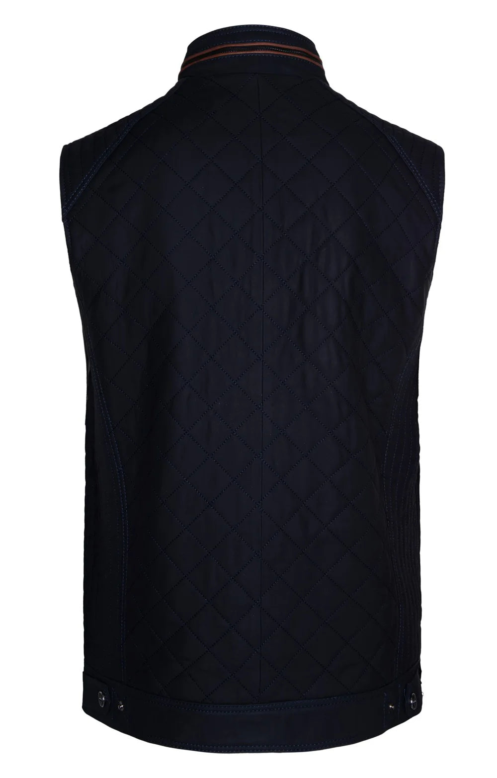 Men's Quilted Nappa Leather Waistcoat - Navy/Cognac