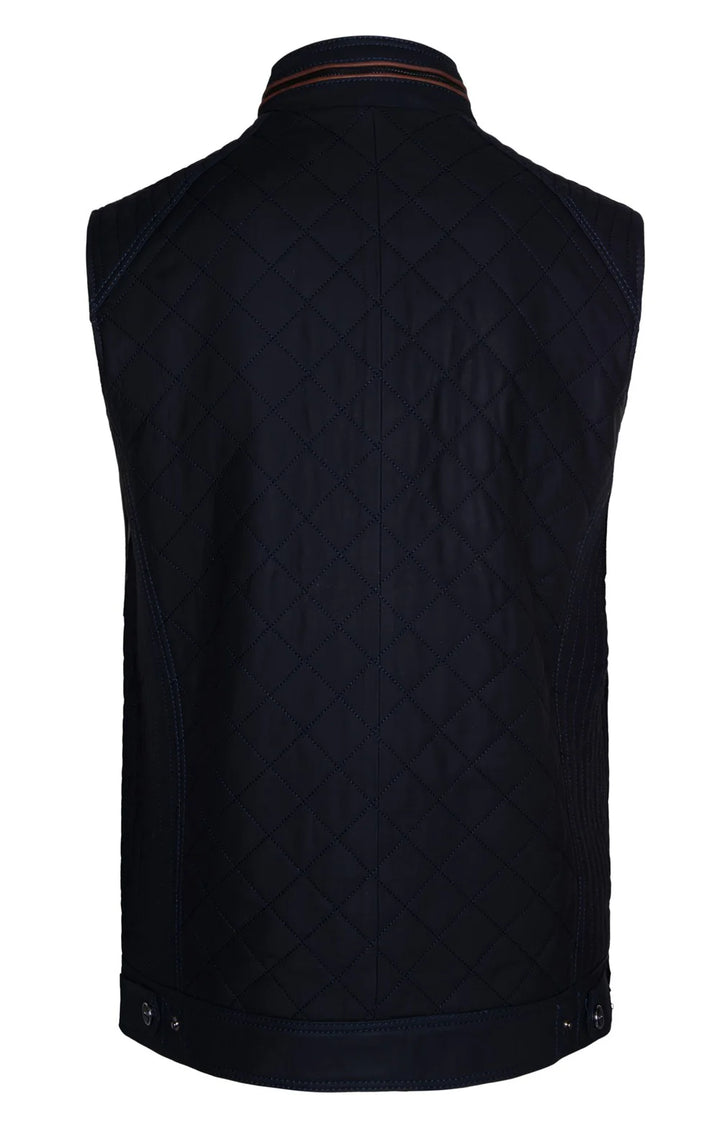 Men's Quilted Nappa Leather Waistcoat - Navy/Cognac