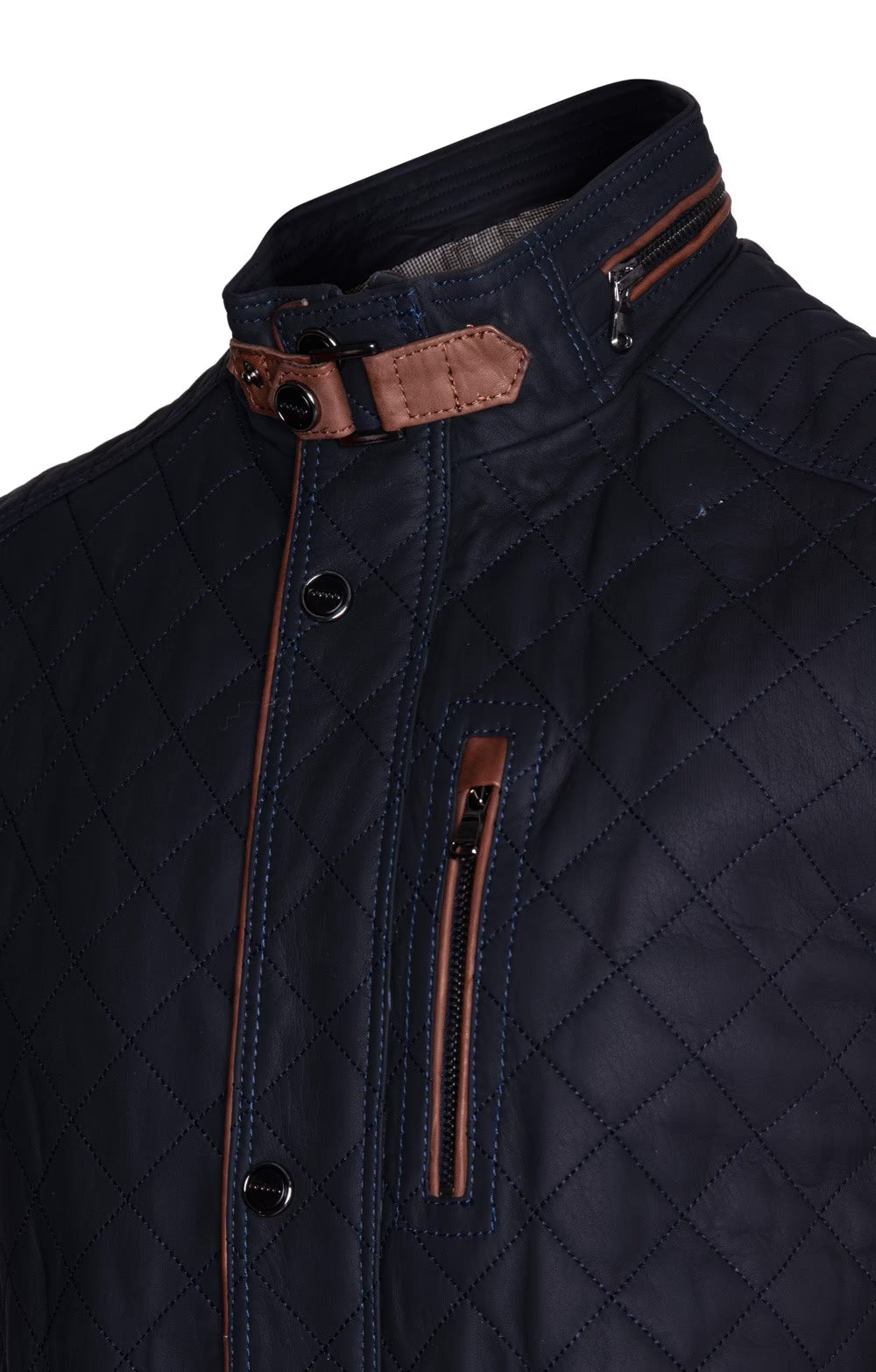 Men's Quilted Nappa Leather Waistcoat - Navy/Cognac