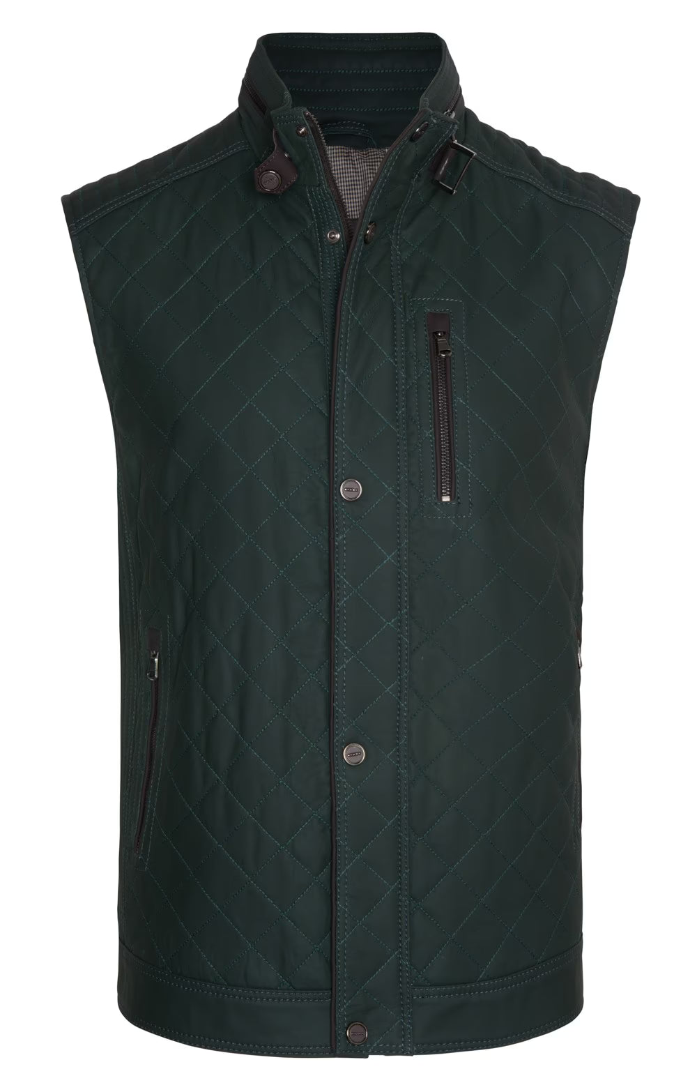 Men's Quilted Nappa Leather Waistcoat - Olive/Dark Brown