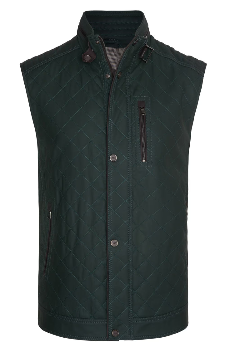 Men's Quilted Nappa Leather Waistcoat - Olive/Dark Brown