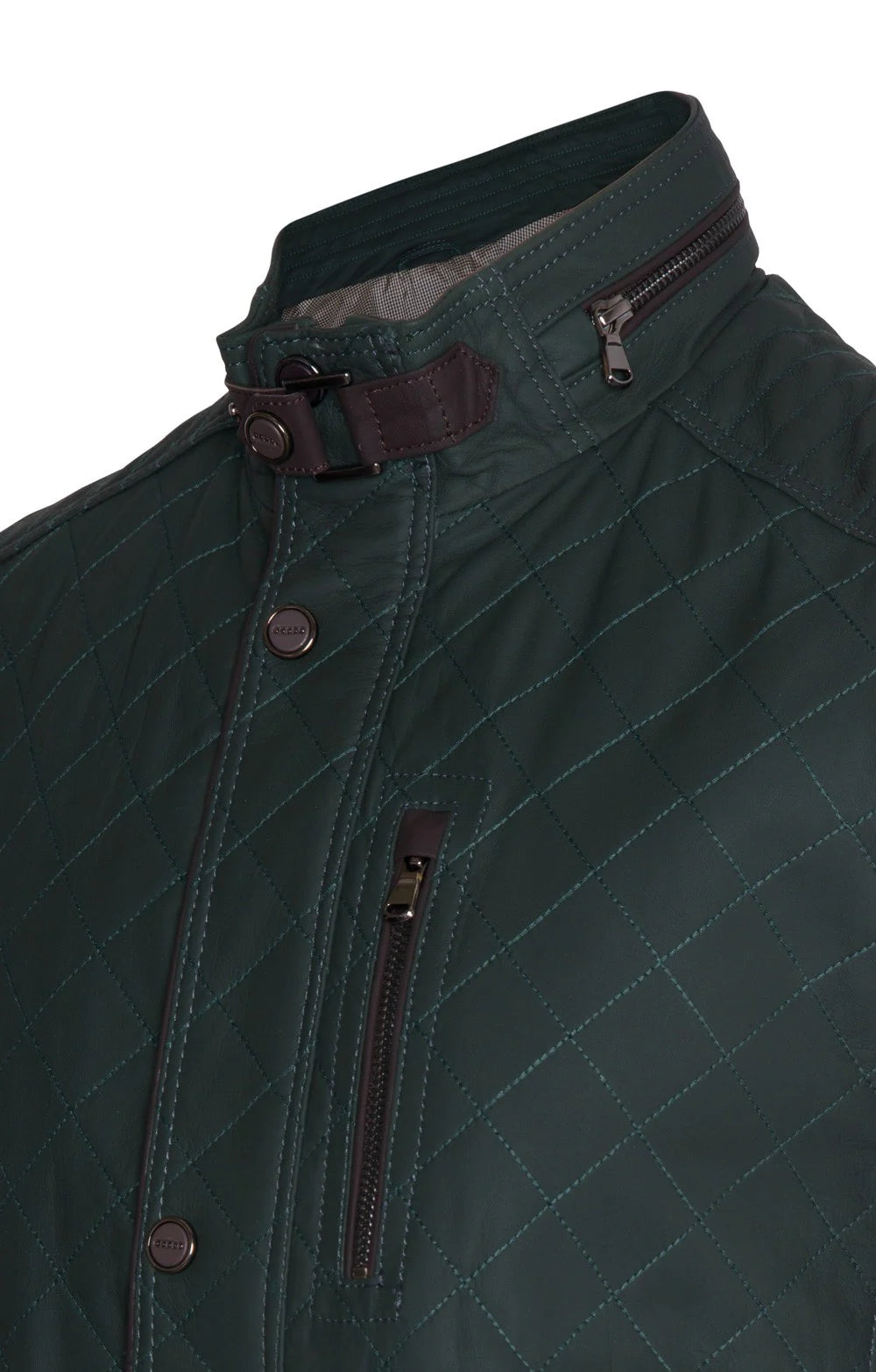 Men's Quilted Nappa Leather Waistcoat - Olive/Dark Brown