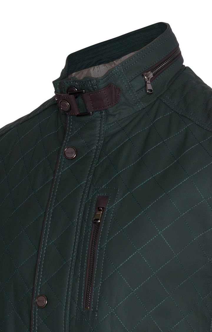 Men's Quilted Nappa Leather Waistcoat - Olive/Dark Brown