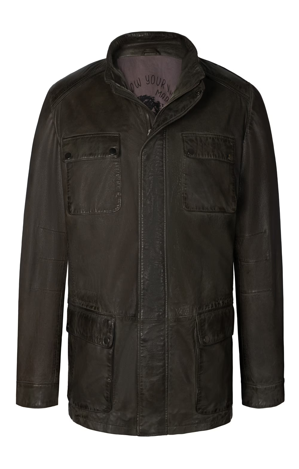 Men's Antique Finish Leather Jacket - Olive