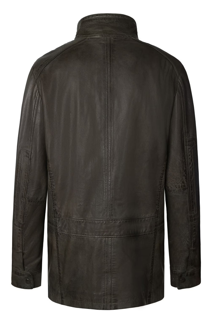 Men's Antique Finish Leather Jacket - Olive