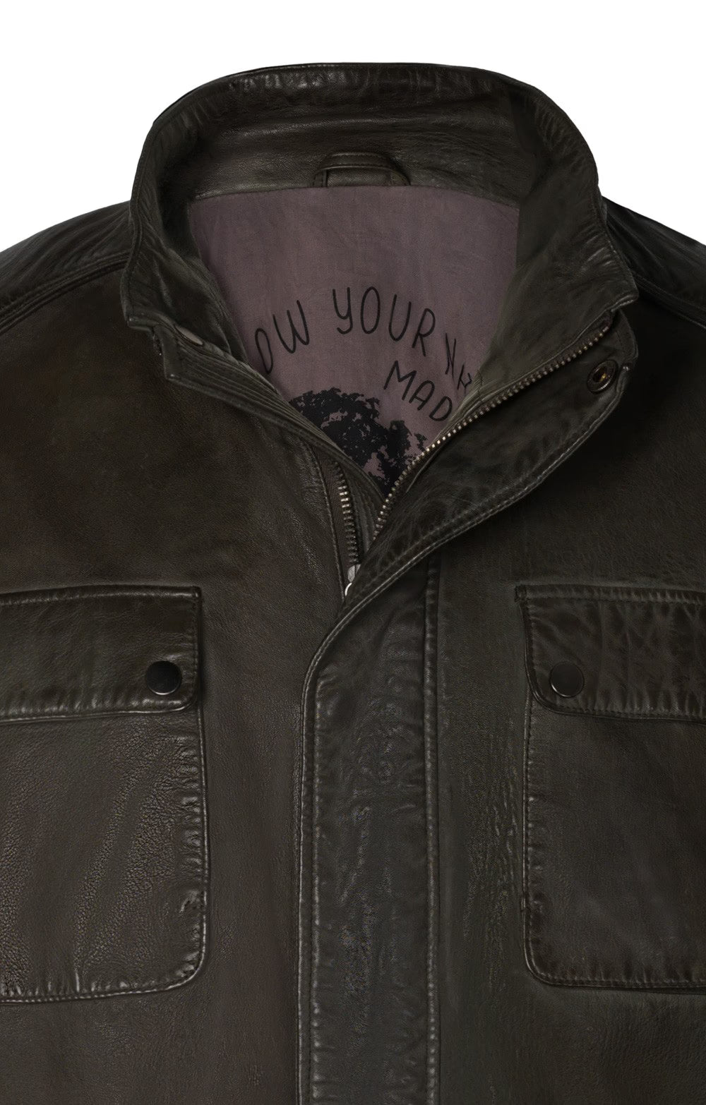 Men's Antique Finish Leather Jacket - Olive
