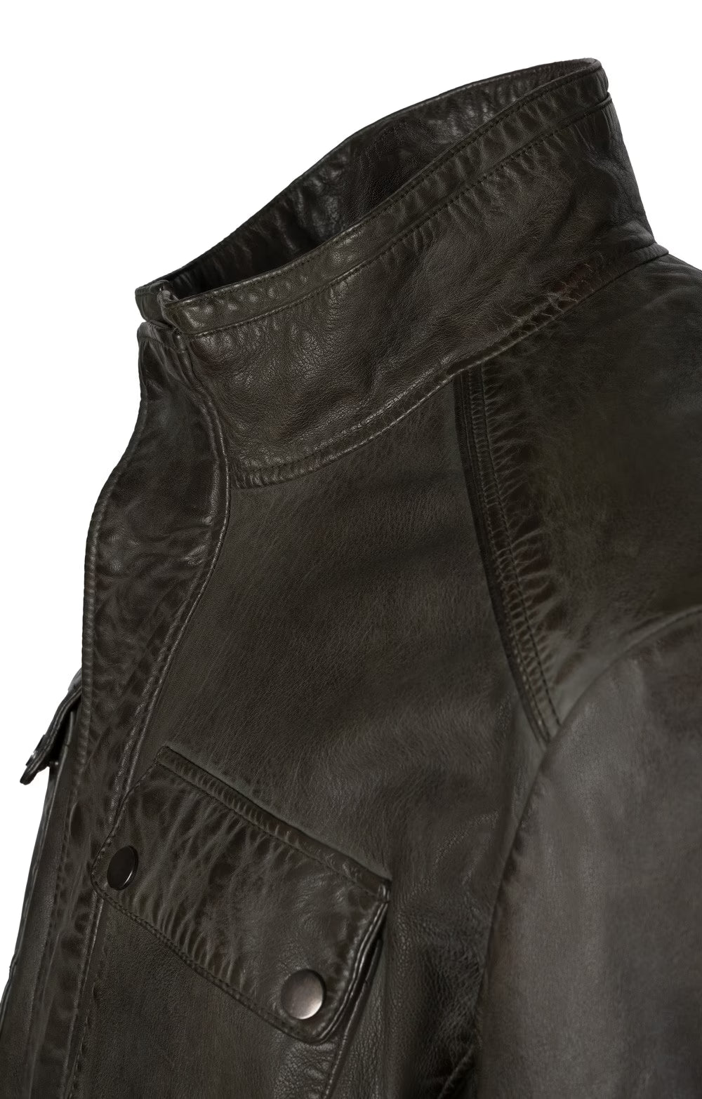 Men's Antique Finish Leather Jacket - Olive