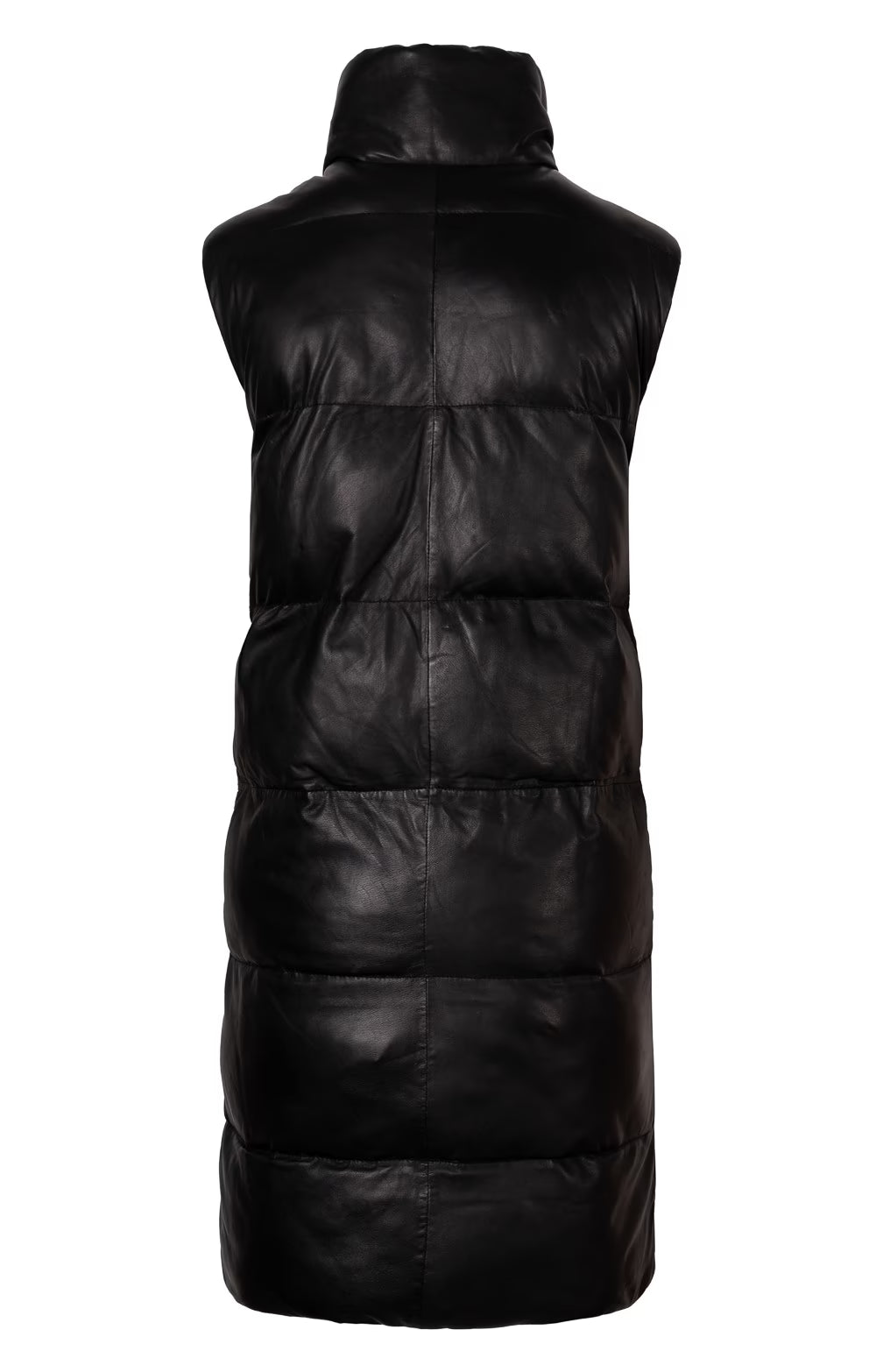Ladies Celine Long Leather Quilted Gilet - Black