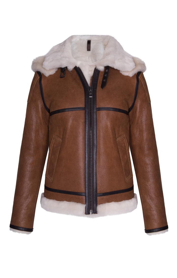 Ladies Leather Flying Jacket - Mid Brown