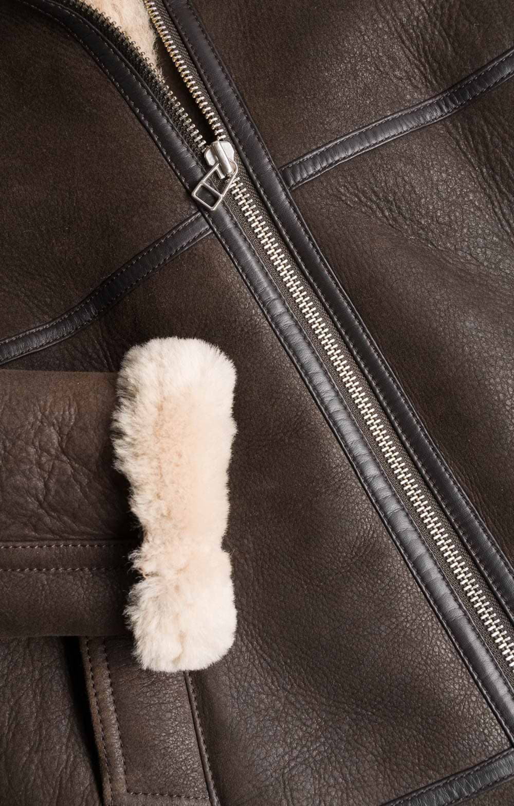 Ladies Leather Flying Jacket - Teak/Beige