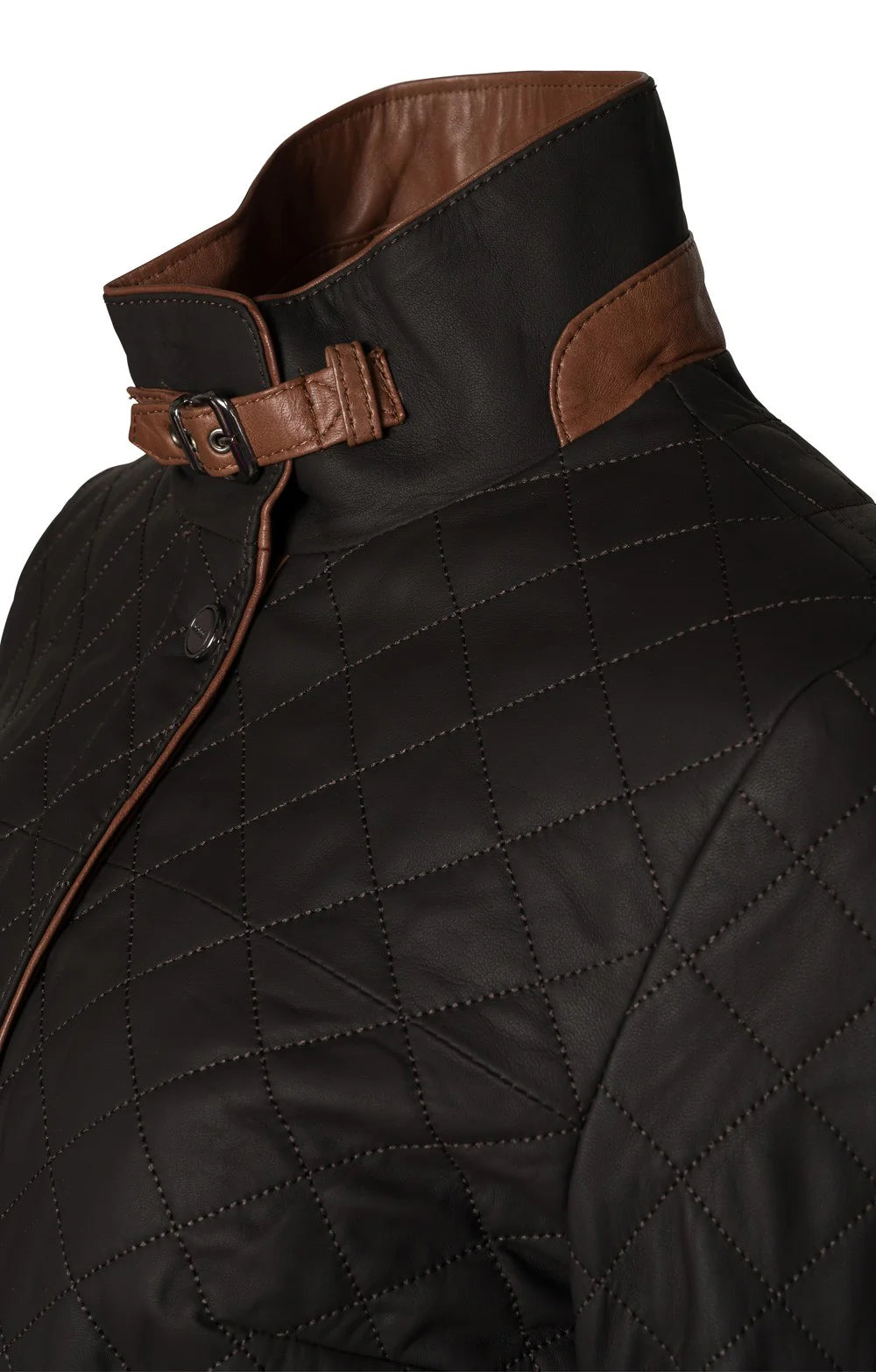 Ladies Tasia Leather Quilted Jacket - Darkbrown Cognac