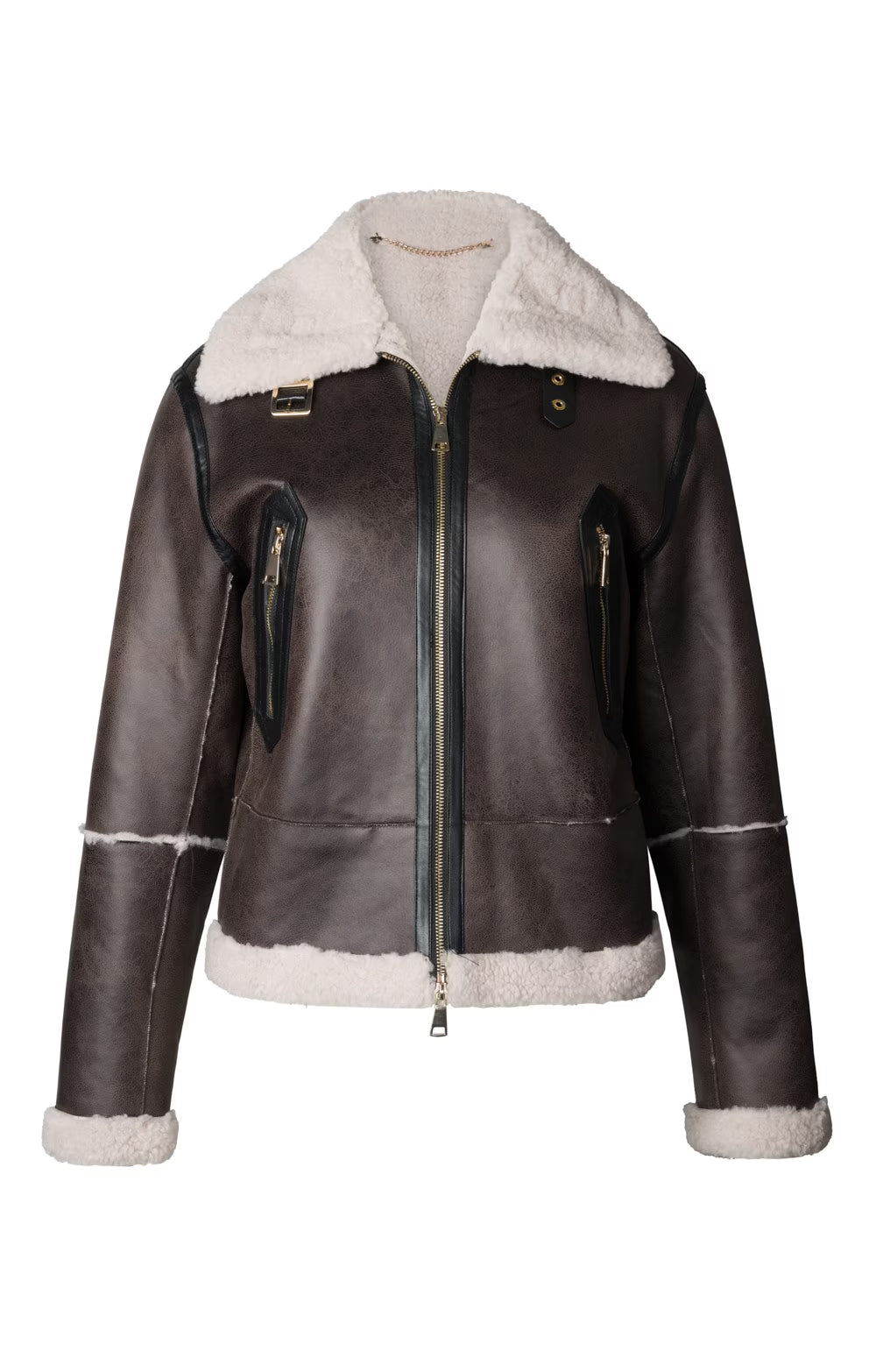 Ladies Faux Leather Flying Jacket - Brown