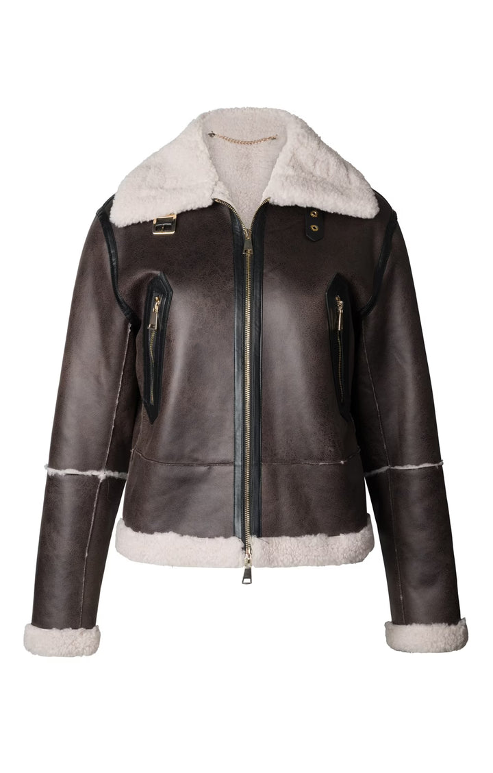 Ladies Faux Leather Flying Jacket - Brown