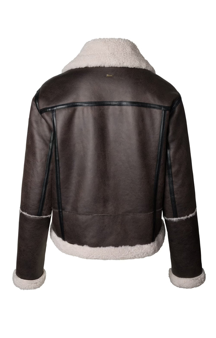 Ladies Faux Leather Flying Jacket - Brown