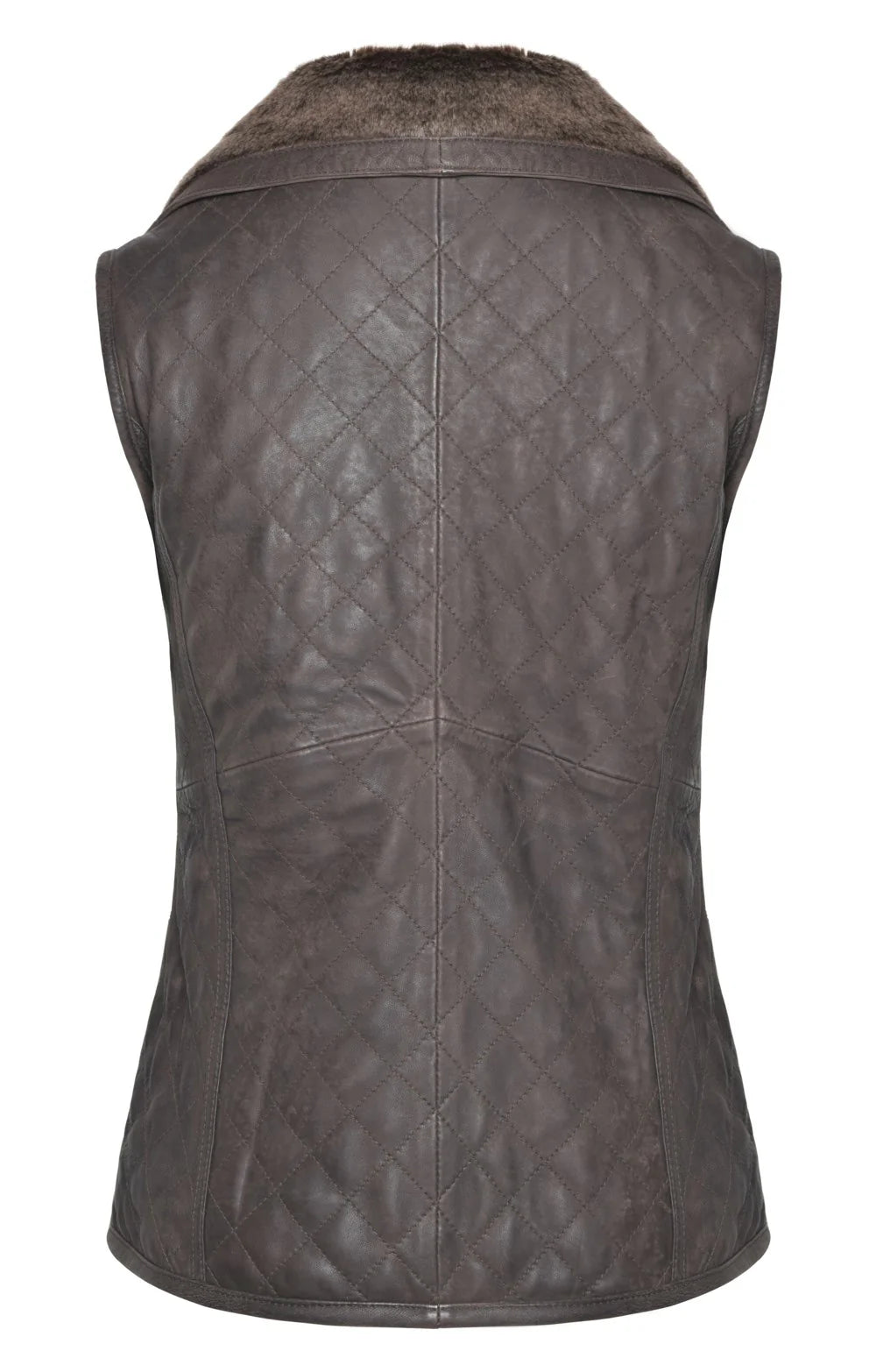 Ladies Distressed Leather Quilted Gilet - Brown
