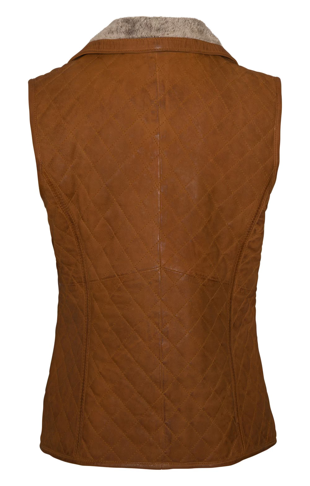 Ladies Distressed Leather Quilted Gilet - Tan
