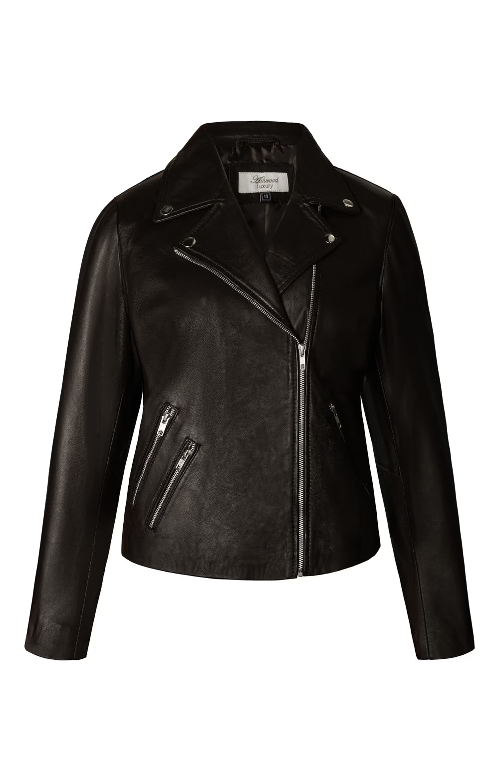 Ladies Leather Biker Jacket - Black