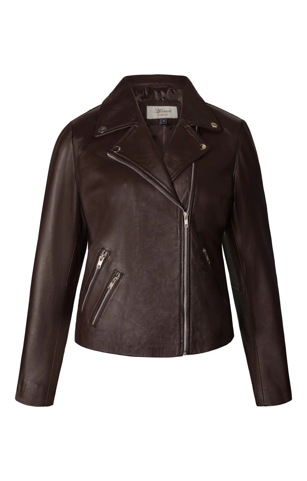 Ladies Leather Biker Jacket - Chocolate