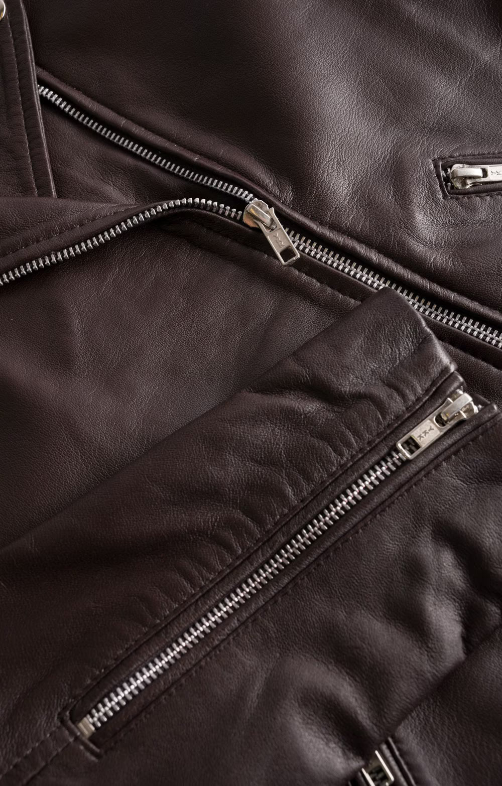 Ladies Leather Biker Jacket - Chocolate