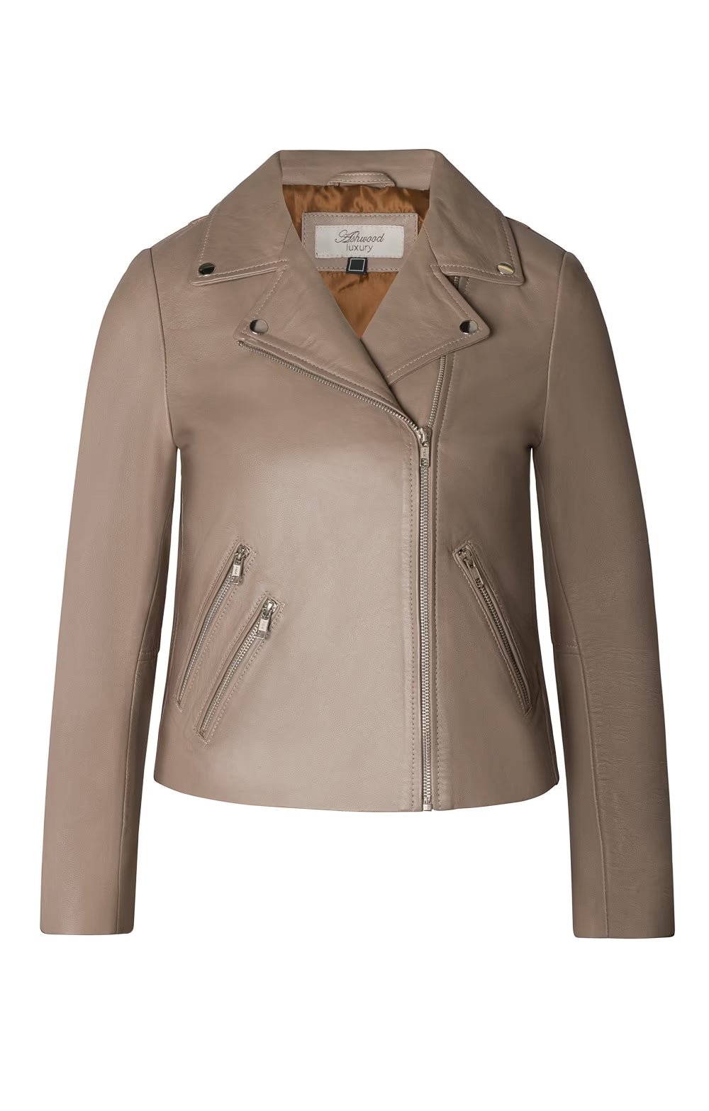 Ladies Leather Biker Jacket - Taupe